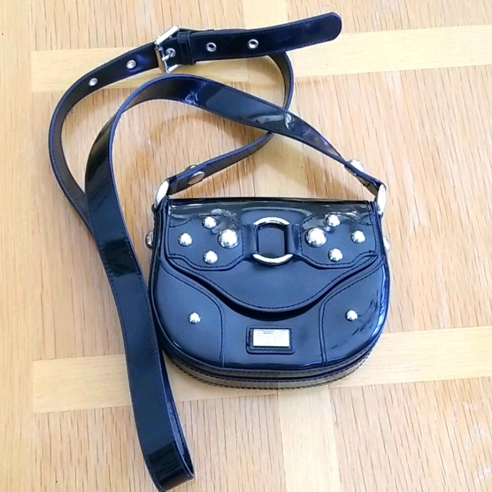 Beijo Silver Stud Black Biker Crossbody Mini Bag - Picture 9 of 16